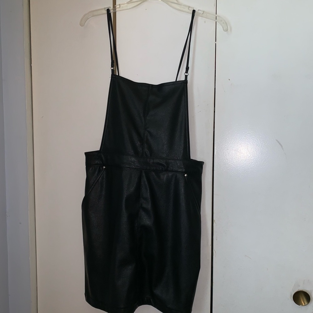 Black faux leather jumper dress